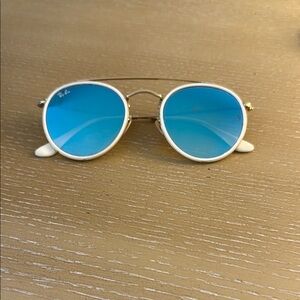 Ray-Ban Gold Frame Sunglasses with Blue Lenses